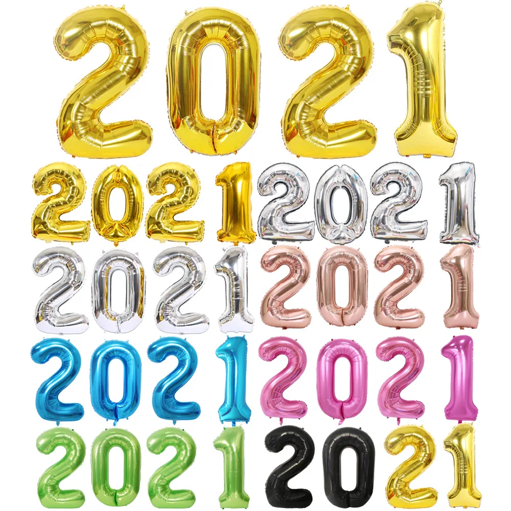 

40-дюймовый воздушный шар из алюминиевой пленки 2021 с новым годом Золотое серебряное число, украшения для дома nn110