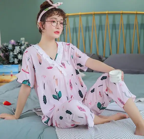 Женская пижама с коротким рукавом и V-образным вырезом | одежда