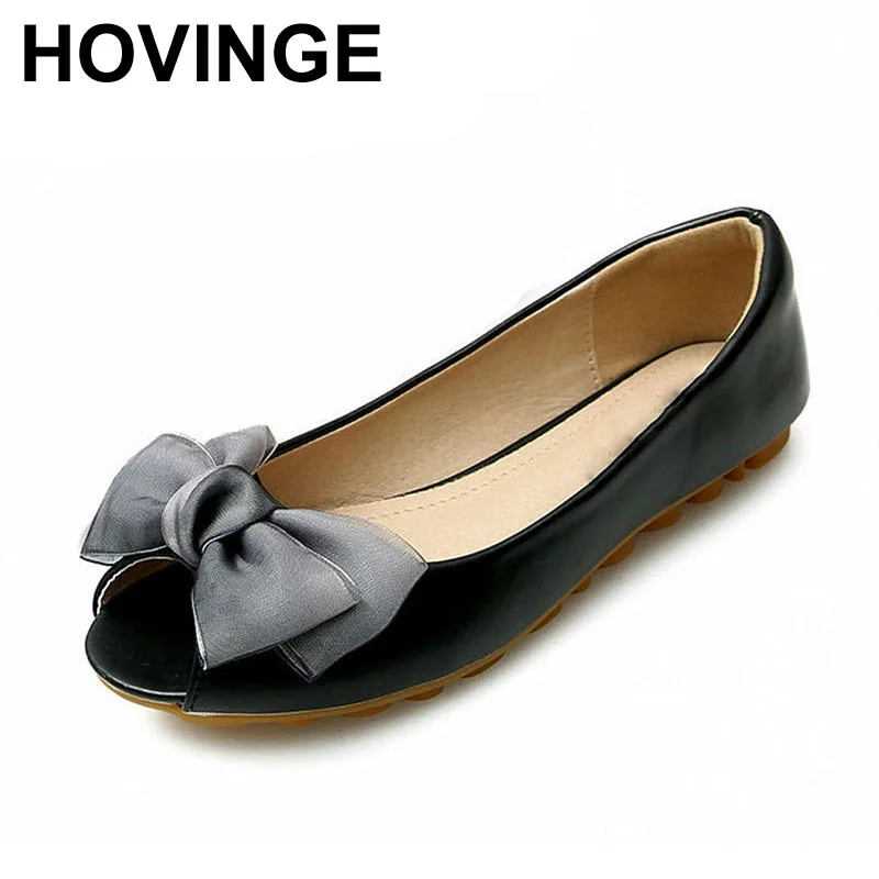

HOVINGE 2019 Spring Big Size 43 Shoes Women Butterfly-knot Flat Shoes Female Casual Peep Toe Shoes Summer Flats For Teenage Girl