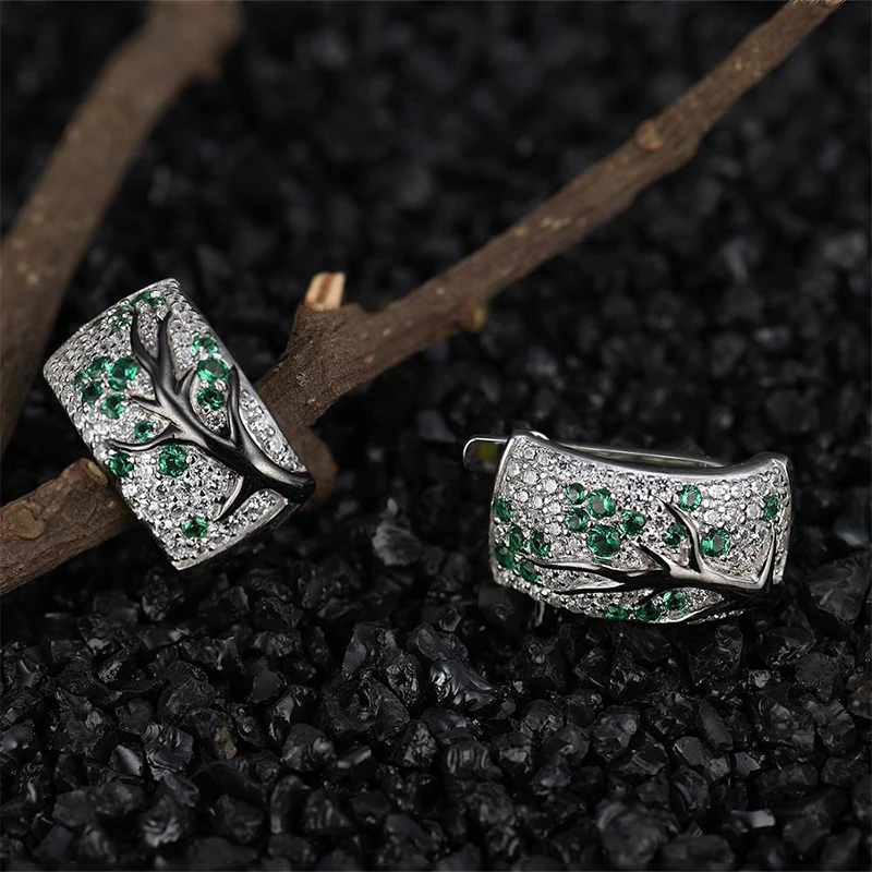 Creative Big White Red Stone CZ Earrings Luxury Silver Color Wedding Band Ring Promise Women Engagement Jewelry | Украшения и