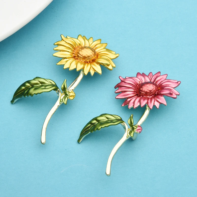 

Wuli&baby New Enamel Sunflower Brooches Women Men Flower Weddings Office Brooch Pins Gifts