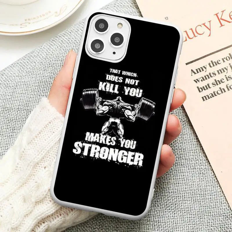 

Bodybuilding Gym Fitness Phone Case Candy Color for iPhone 6 6S 7 8 11 12 XS X SE 2020 XR mini pro Plus MAX funda cover shell