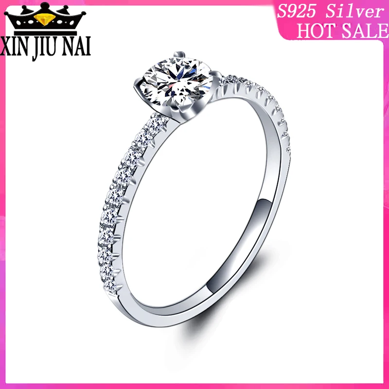 

s925 sterling silver high-end four-prong proposal marriage engagement wedding anniversary gift 1 carat diamond rings for women