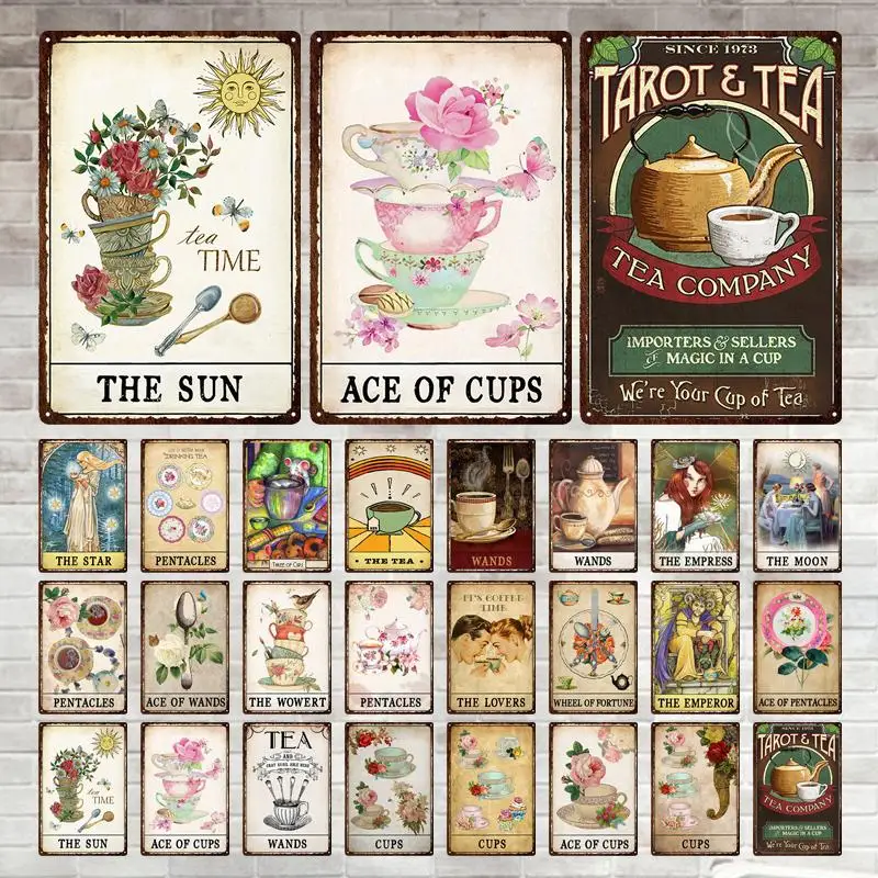 

Coffee Tea Cup Wands Vintage Metal Sign Star Moon Sun Portrait Tin Sign Plaque Retro Wall Decor For Bar Pub Man Cave Coffee Shop