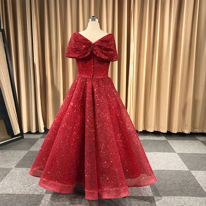 

BGW 2020 Sexy V Neck Red Organza A Line Formal Evening Dresses Short Sleevees Vestidos De Fiesta De Noche