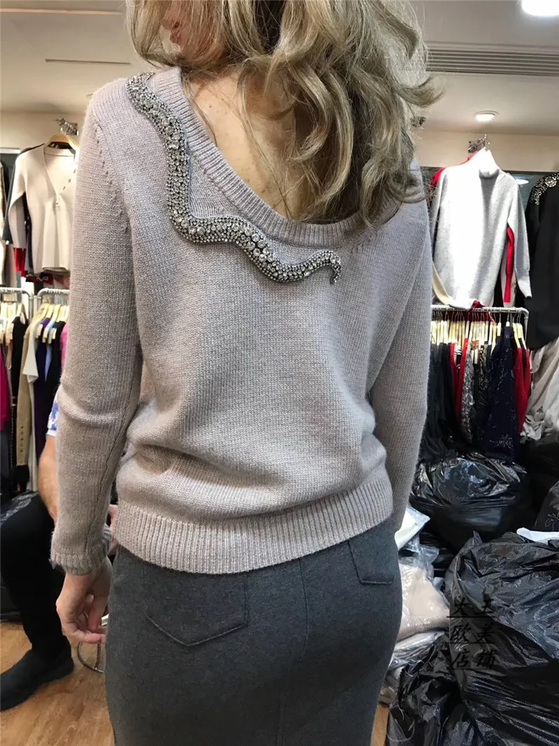 2020 модный брендовый шерстяной свитер с крупными бусинами и змеиным принтом