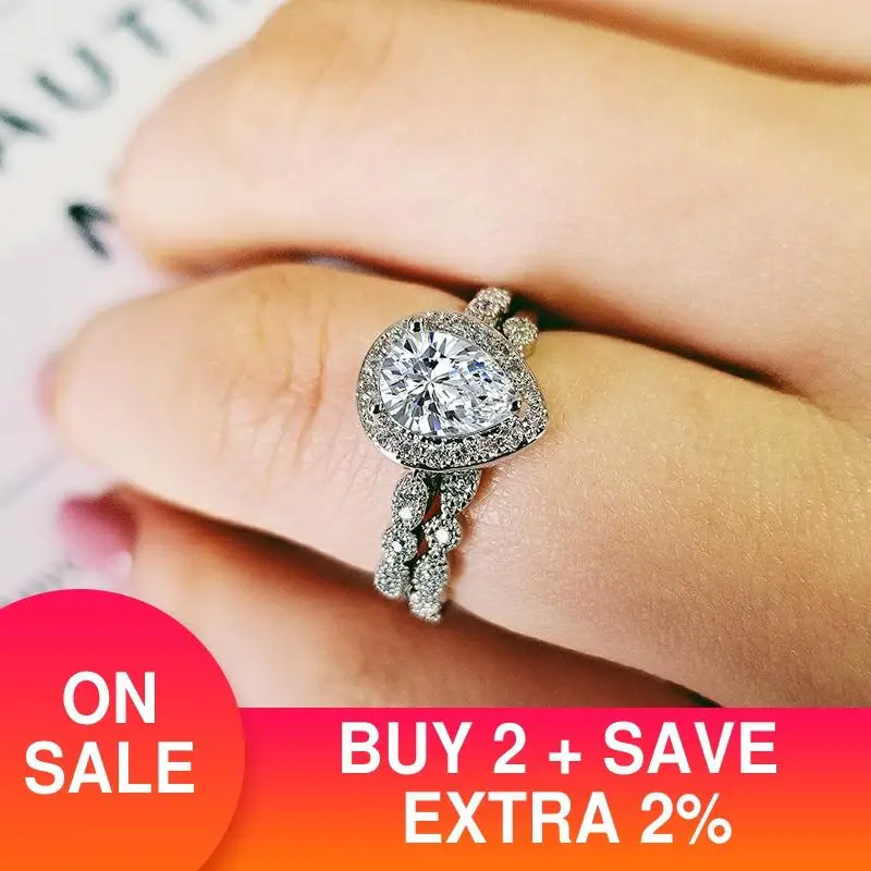 925 пробы Серебряная Груша Форма маркиза резки циркона обручальное кольцо