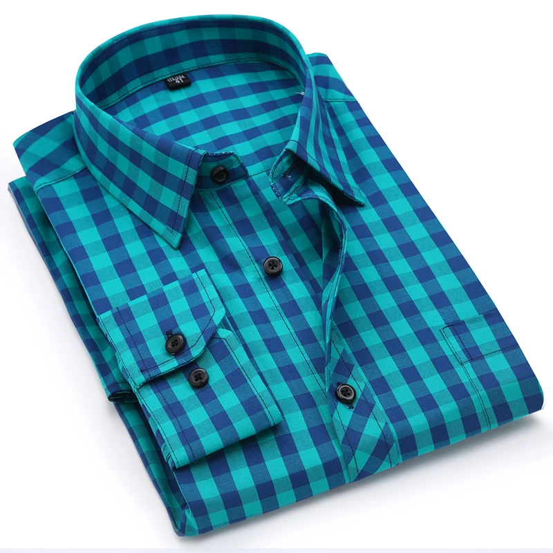 

Youthful Vitality Men's Stylish Checkered Plaid Pattern Shirts Patch Chest Pocket Casual Standard-Fit Long Sleeve Cotton Shirt