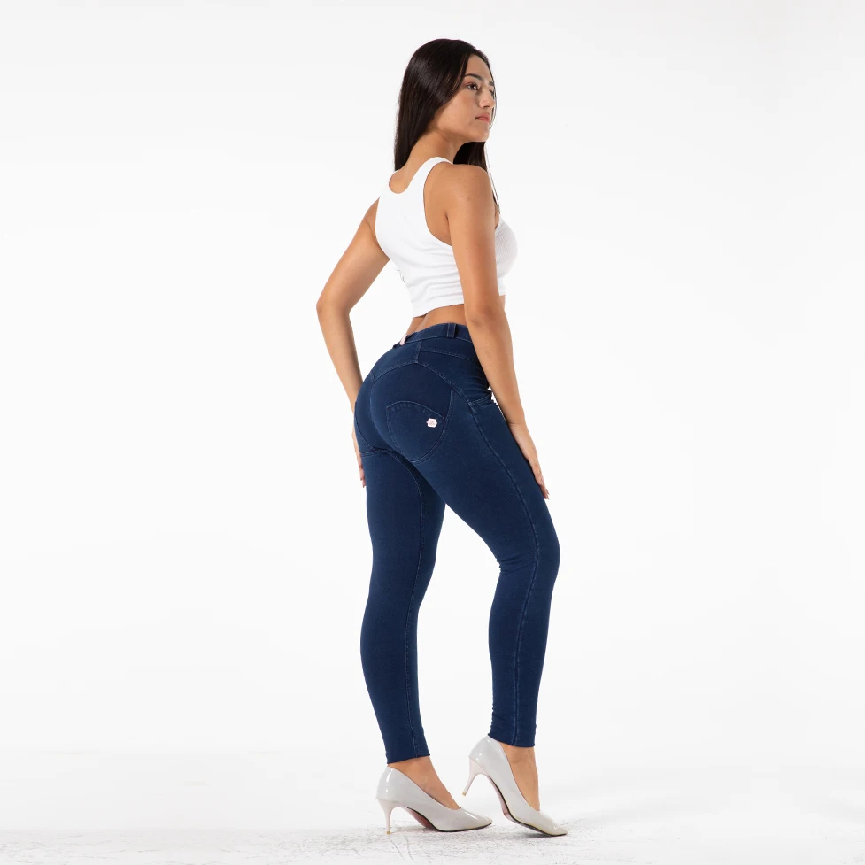 

NEW Shascullfites Melody Mid Rise Super Stretch Skinny Jeans Mom Jeans Dark Blue Pull On Straight Leg Bum Lifting Jeggings Women