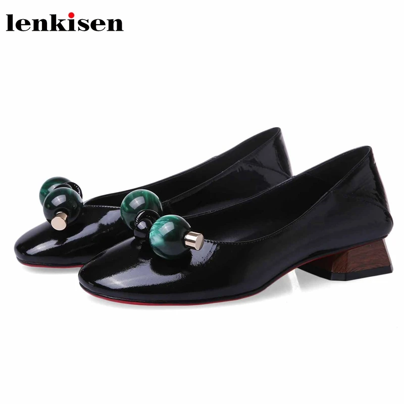 Женские туфли лодочки Lenkisen милые из натуральной кожи на среднем каблуке
