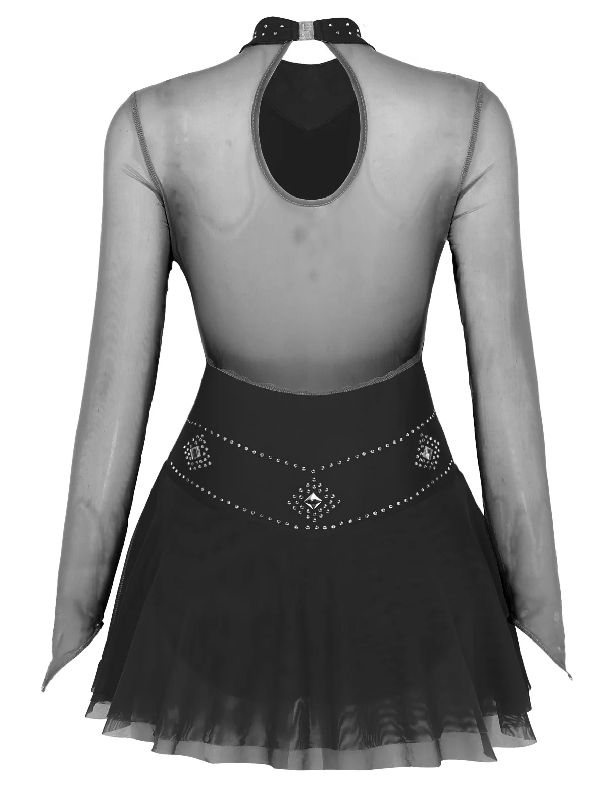 Adult Shiny Rhinestones Long Sleeve Mesh Splice Ballet Gymnastics Leotard Women Figure Skating Dress Competition Dance Costumes