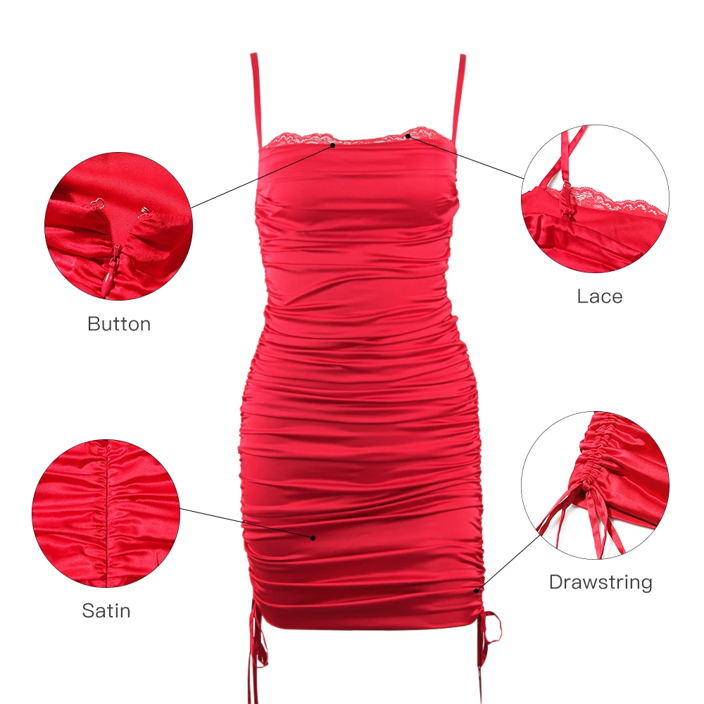 

Lofrcy Satin Drawstering Button Corset Lace Dress Party Nightclubbing Skirts For Girls Sexy Outfits Elegant Women's Dress