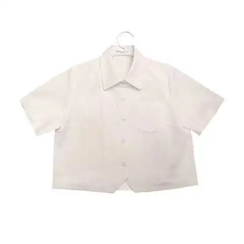 

Junior college JK uniform basic milk white girl student pointed collar loose short sleeve shirt