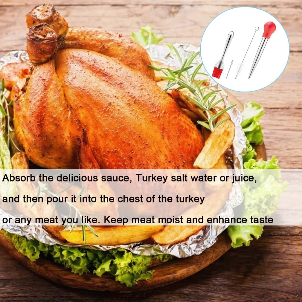 Набор для чистки индейки с силиконовой лампой кухонный шприц из нержавеющей