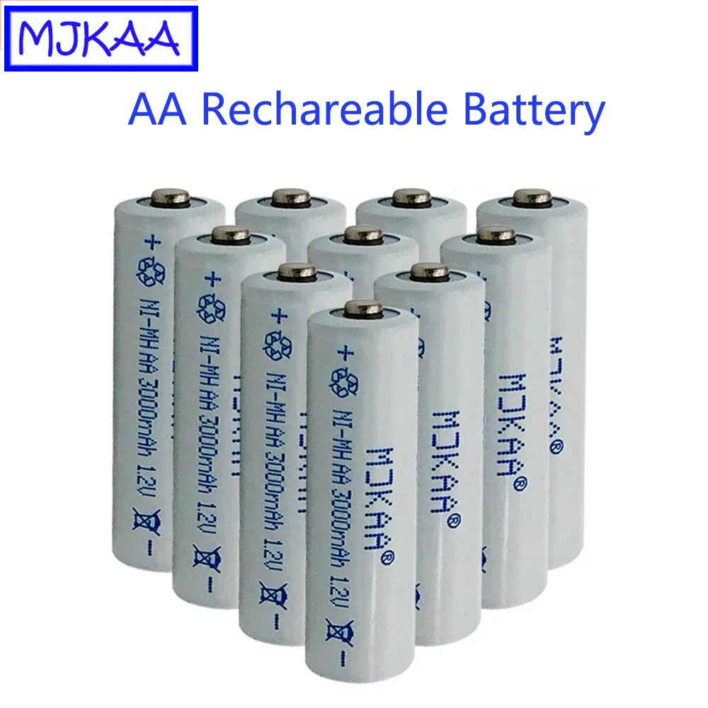 Перезаряжаемые аккумуляторы MJKAA 10 20 шт. AA 1 2 В Ni MH 3000 мАч А нейтральные игрушечные