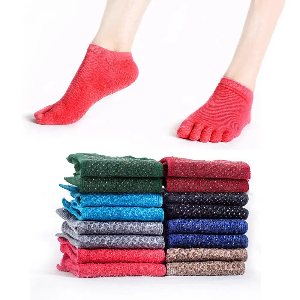 Women Yoga Socks Anti-slip Five Fingers Men Cotton Sport Fitness Pilates Professional Breathable | Спорт и развлечения