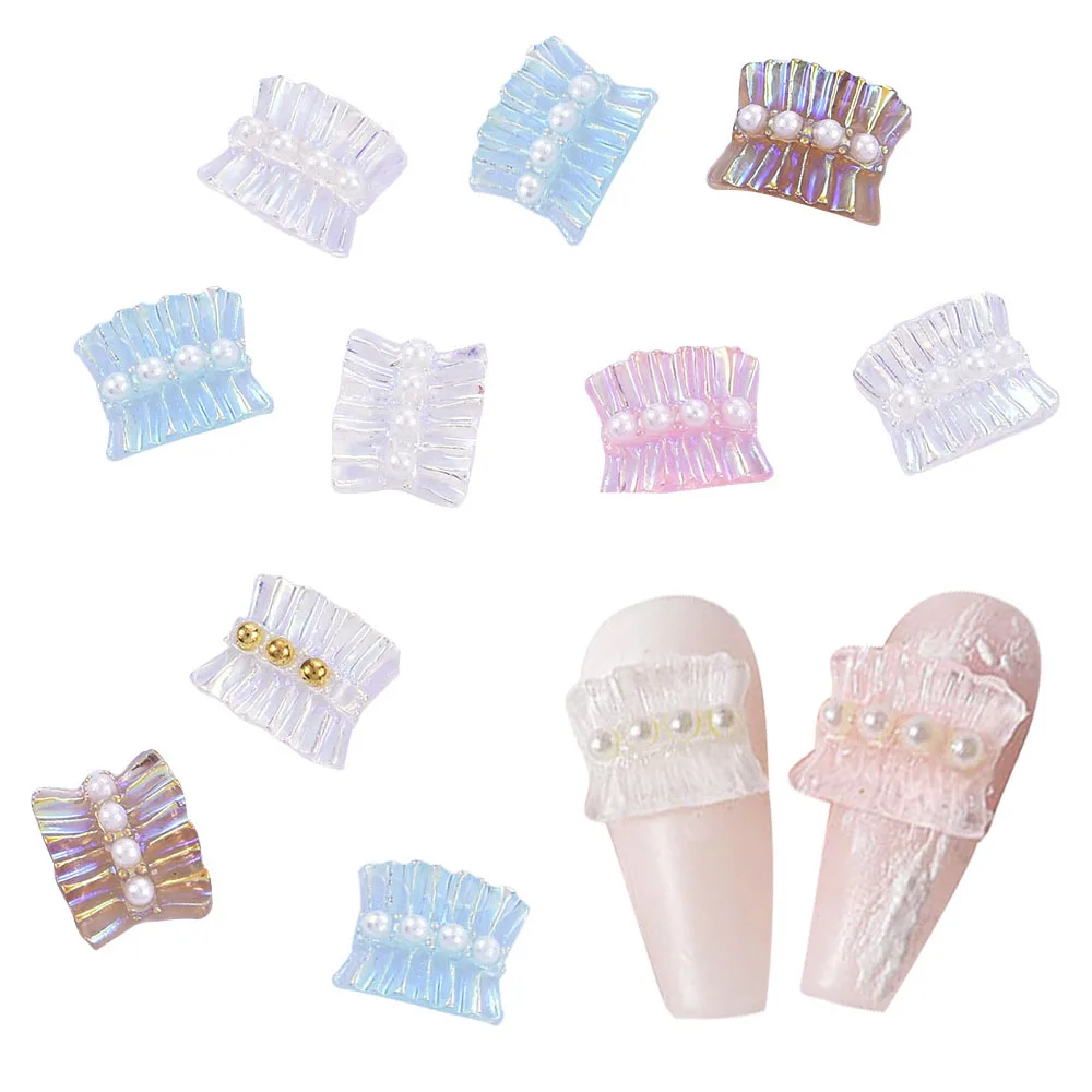 

2021 New 3D Lace for Manicure Design DIY Nail Art Decoration Cute Aurora Candy Color Small Skirt Pearl Accessories 10Pcs/Set