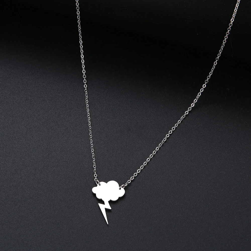 

2021 New Fashion and Sweet Simple Sequin Cloud Necklaces For Women Lightning Pendant Stainless Steel Necklace Gift Jewelry