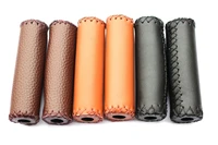 pair vintage leather bicycle grips grips trekking handlebars cover colour brown