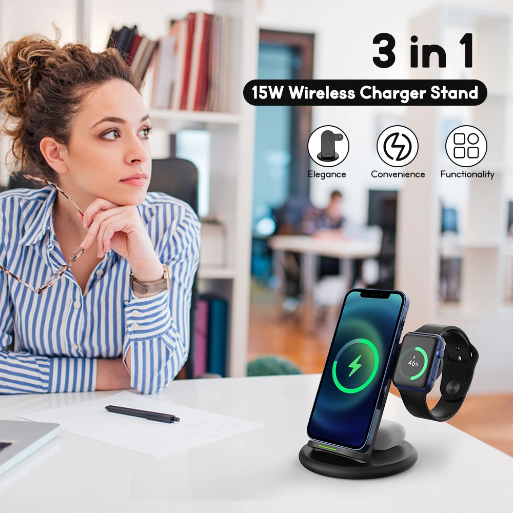 15w qi fast magnetic wireless charger stand for iphone 12 11 x apple watch wireless charging dock station for airpods pro iwatch free global shipping