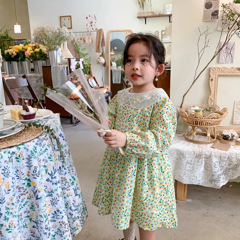 

2021 Spring New Girls Dress Baby Lace Embroidery Collar Fashion Dress