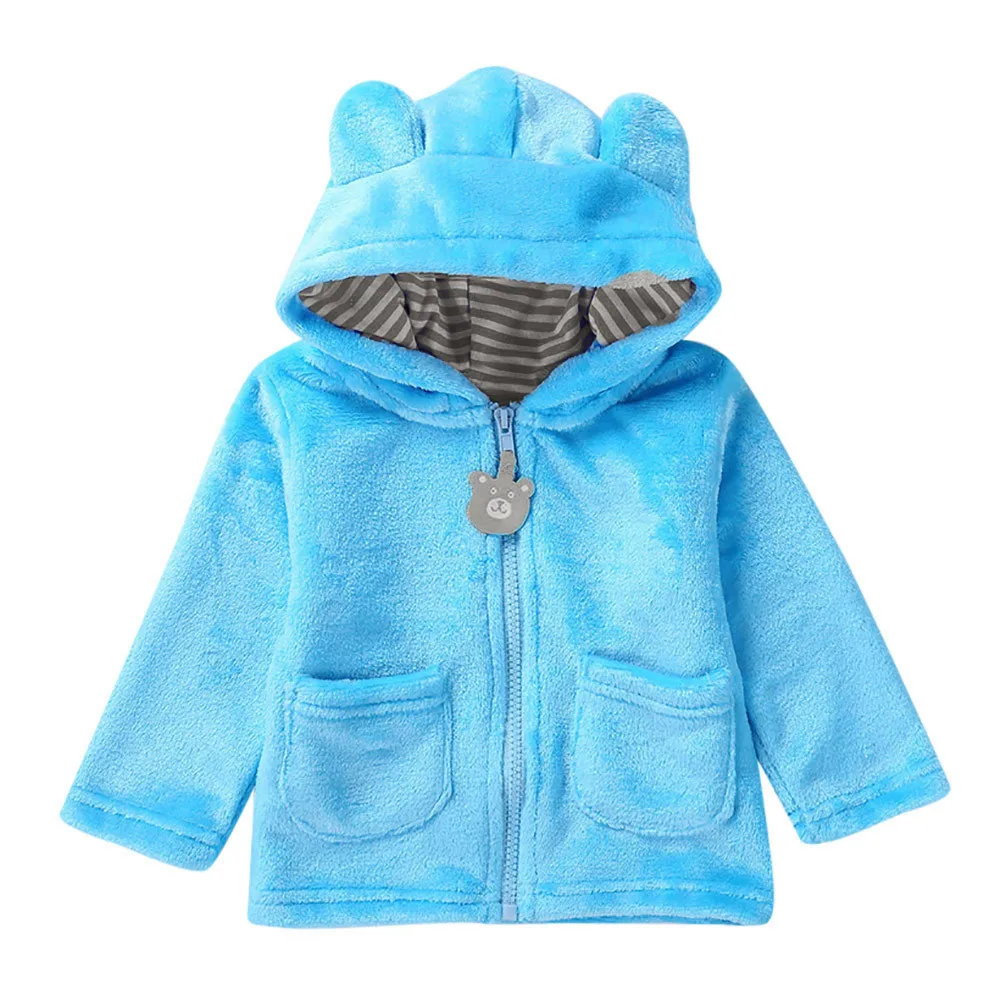 Light blue Верхняя одежда для новорожденных; пальто для мальчиков и девочек; теплое пальто с капюшоном и длинными рукавами с героями мультфильмов; зимний комбинезон с карманами; babykleding meisjes; сезон зима - Цвет: Light blue