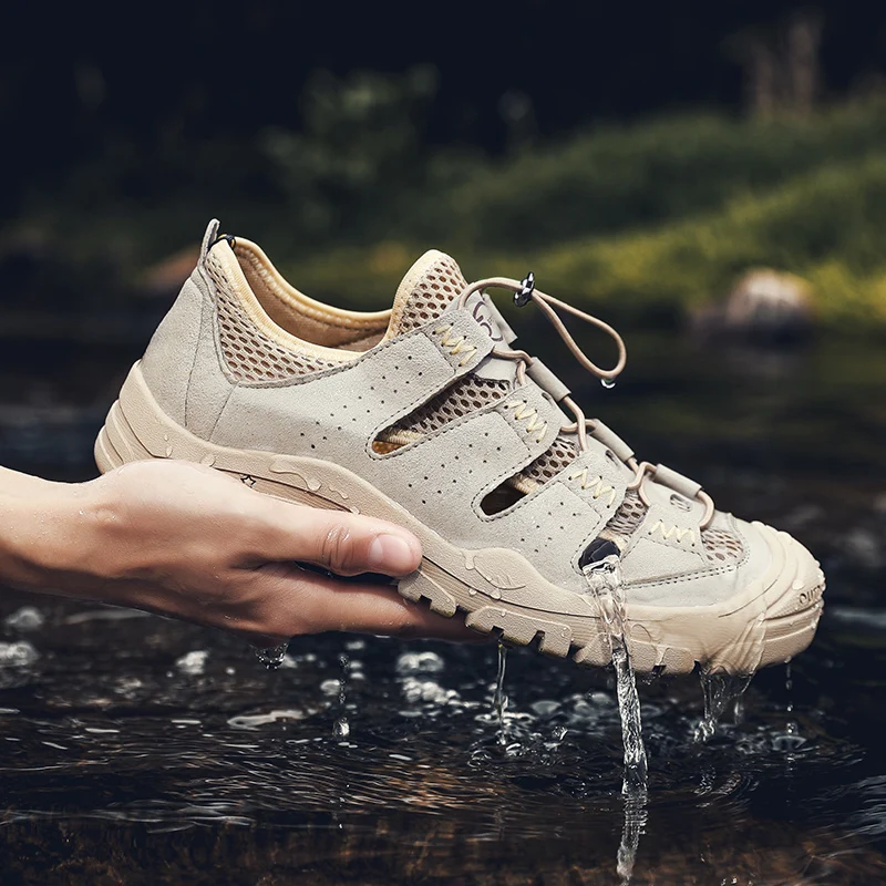 

summer 2020 men 39 sandals water hiking footwear sandals mountain holes mesh breathable knit slip on outdoor sandalias hombre