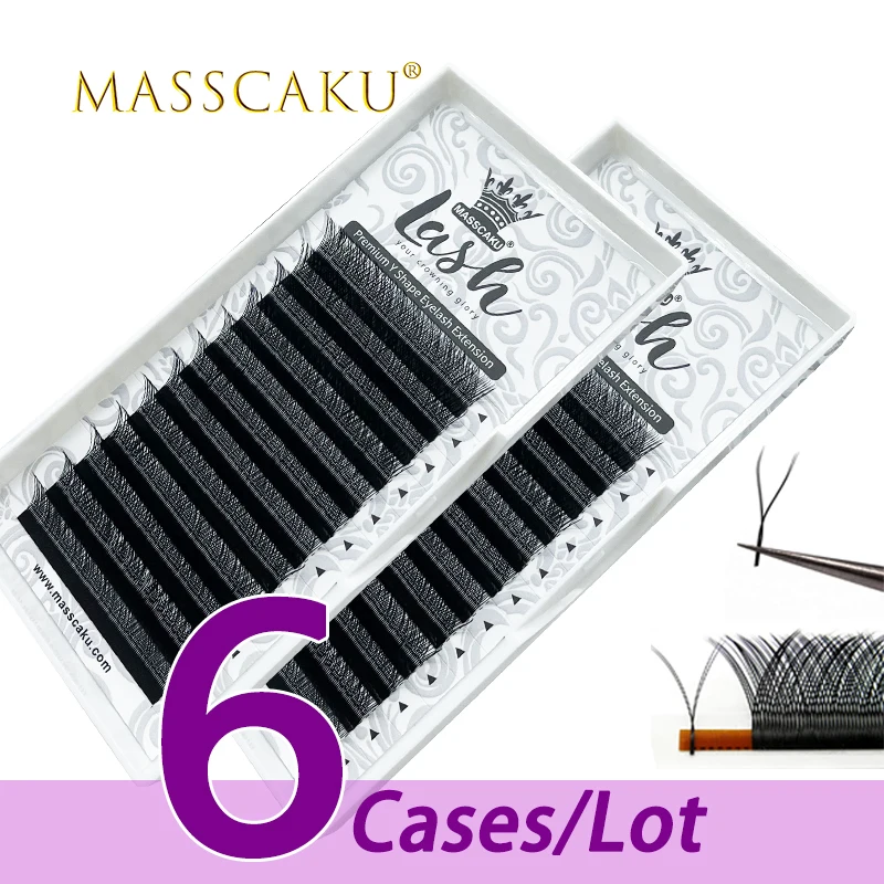 MASSCAKU 6case/lot sell 8-15mm yy shaped matte soft eyelash volume extensions cashmere mink eyelash makeup yy shape for makeup