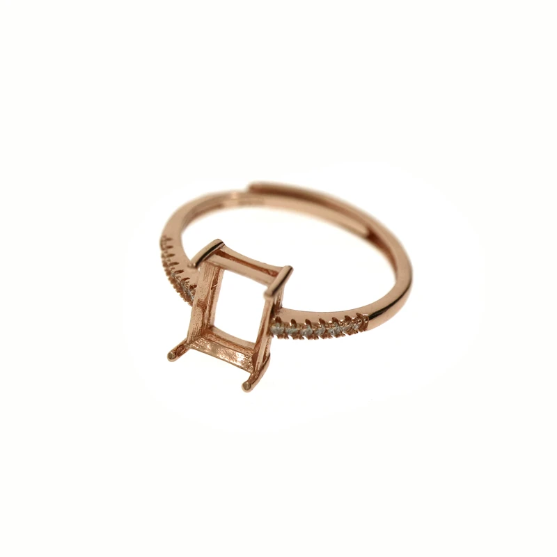 Rose Gold Прямоугольник, розовое золото, серебро, драгоценные камни, CZ камень, зубец, установка, Твердое Серебро 925 пробы, ободок, лоток, сделай сам, регулируемые кольца, настройки 1294113 - Цвет: Rose Gold