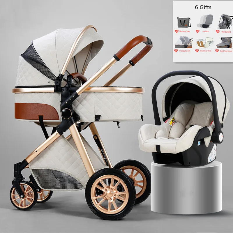 2023 Luxury Baby Stroller 3 in 1 With Car Seat Portable Reversible High Landscape Baby Stroller Hot Mom Stroller Travel System