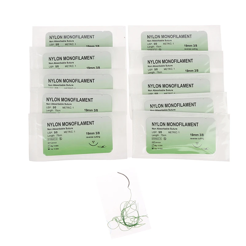 

12Pcs 5.0 Medical Needle Suture Nylon Monofilament Thread Suture Practice Kit Teaching Demonstrations Exercises