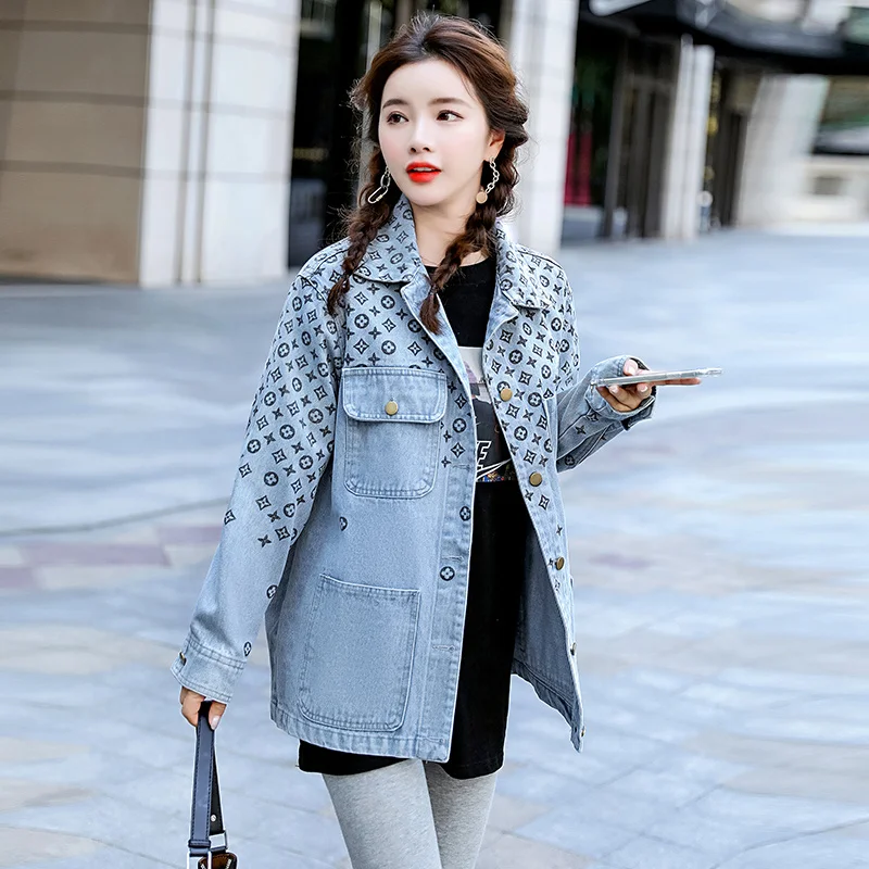 Осень 2021 новая Повседневная джинсовая куртка с принтом Женский Топ |