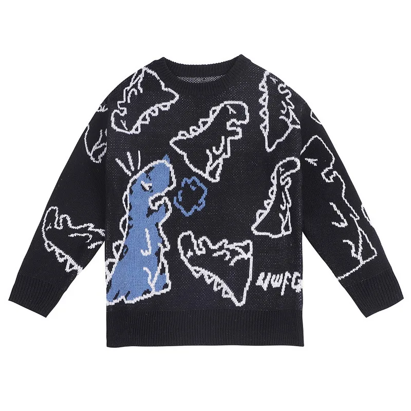

Sweater Men Harajuku Fashion Knitted Hip Hop Streetwear Dinosaur Cartoon Pullover O-neck Oversize Casual Couple Male Sweaters