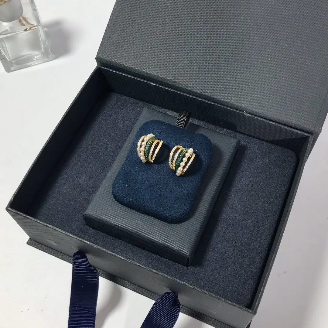 Модный шарм Оригинал 1:1 копия белый и зеленый обруч Роскошные серьги с жемчугом