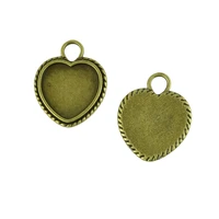 lot of 20 vintage bronze metal alloy blank heart bezel tray base for 18mm cabochon tray cabochon statement necklace diy