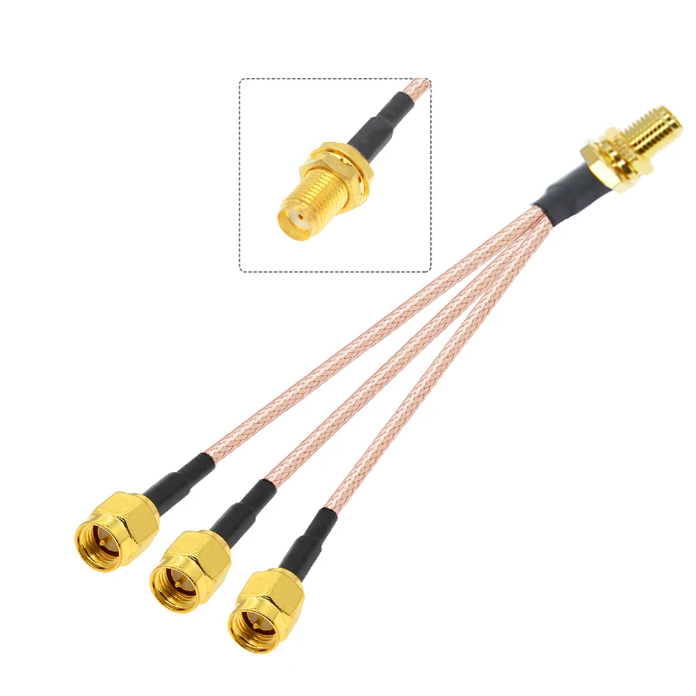 Адаптер разветвителя с одним SMA-гнездом Bulkhead на 3 мужских разъема, RG178 Pigtail Jumper WIFI Antenna Extension Cable 15CM 6" on.