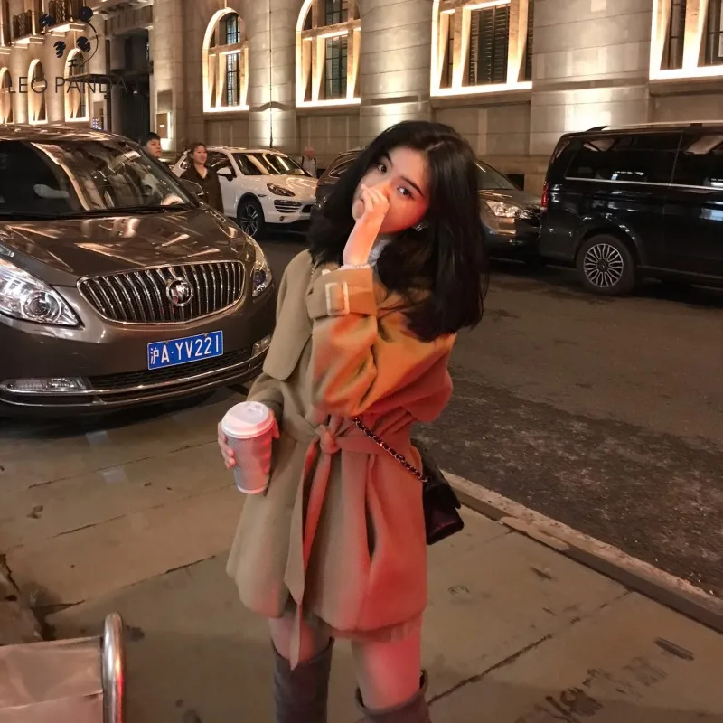 Зимние новые продукты показ средней школы длинный пояс Пояс Тренч пальто