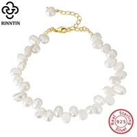 rinntin 2021 vintage freshwater pearl bracelet for women 925 silver fashion girls adjustable bangles chain fine jewelry gpb02