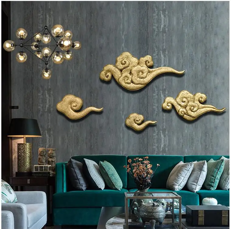 

New Chinese Style Creative Resin Xiangyun Wall Mural Sticker Crafts Home Livingroom TV Sofa Background Wall Hanging Decoration