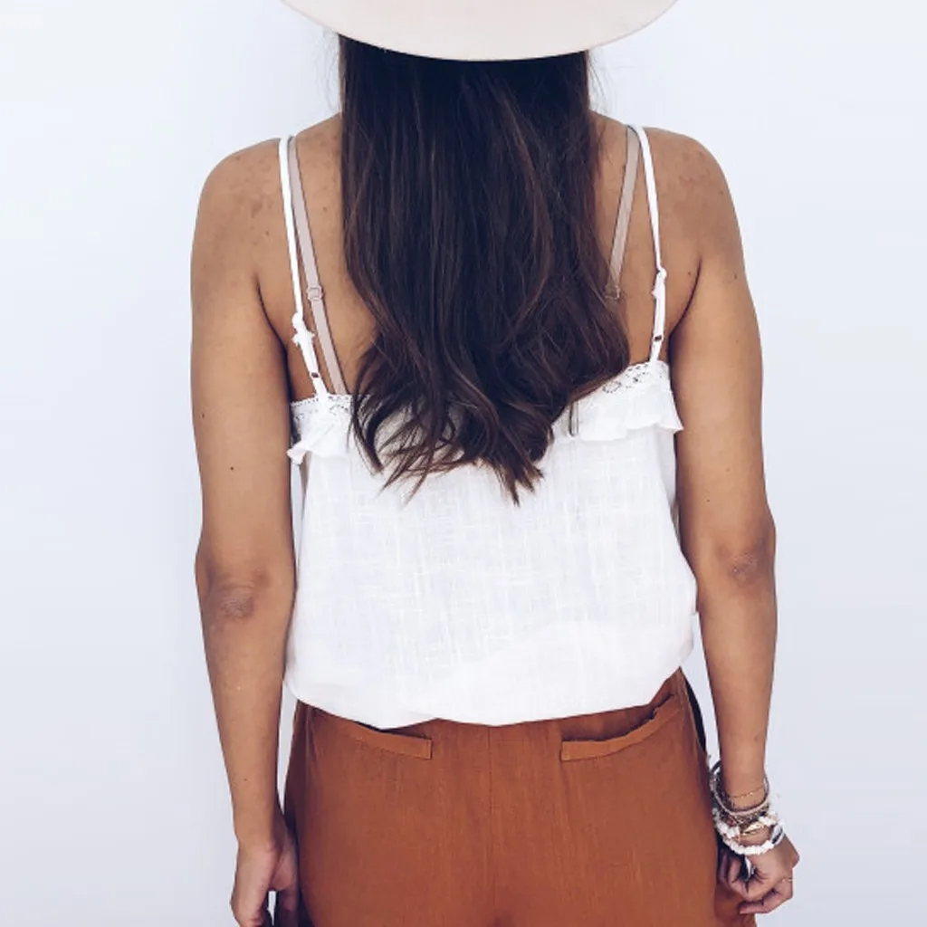 Женский жилет 2020 модный летний кружевной Топ сексуальный однотонный с v-образным