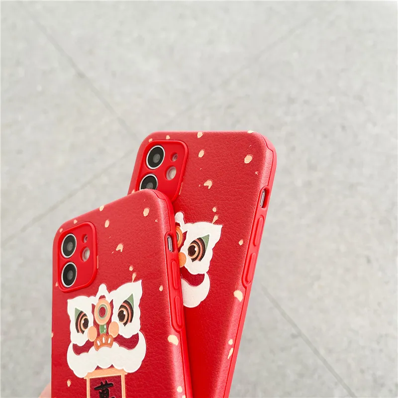 

Chinese Auspicious Animal Lion dance Phone Case For 11 XS 12 Mini Pro Max X XR 7 8 Plus 12 Koi Fish Goldfish Silicone Back Cover