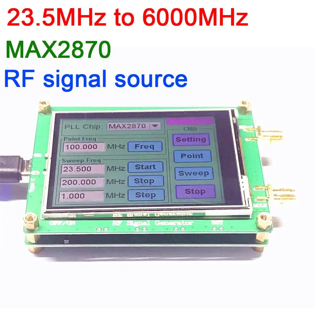 

RF signal source MAX2870 23.5MHZ - 6000MHz PLL Signal generator frequency sweep touch screen LCD display PC software control