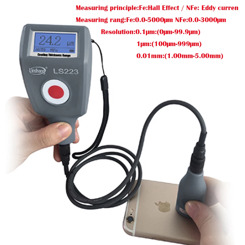 

Digital Coating Thickness Gauge LS223 with F5N3 Detachable Cable Probe 0-5000um Range Fe/NFe Thickness Tester for Paint Steel