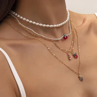 bohemian creative mix fruit cherry imitation pearl women fashion fine necklace holiday style girl woven pendant accessories gift