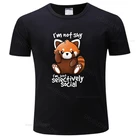 Летняя хлопчатобумажная футболка Kawaii застенчивый красного цвета, футболка с рисунком панда для мужчин забавные выборочно социальные футболки мужской милый енот анти социальные футболка