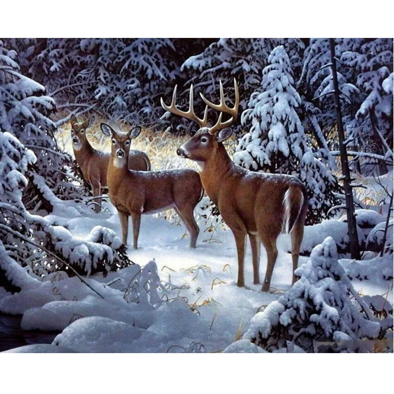 

diamond embroidery 5d diy full square diamond painting cross stitch Elk in the snow Scenery mosaic pattern wall sticker gift