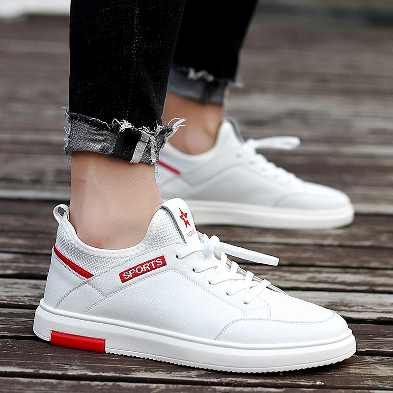 Men's Leather Casual Shoes Classic Fashion Male Lace up Flats Black White Men Flat Heel Sneakers Anti Slippery | Обувь