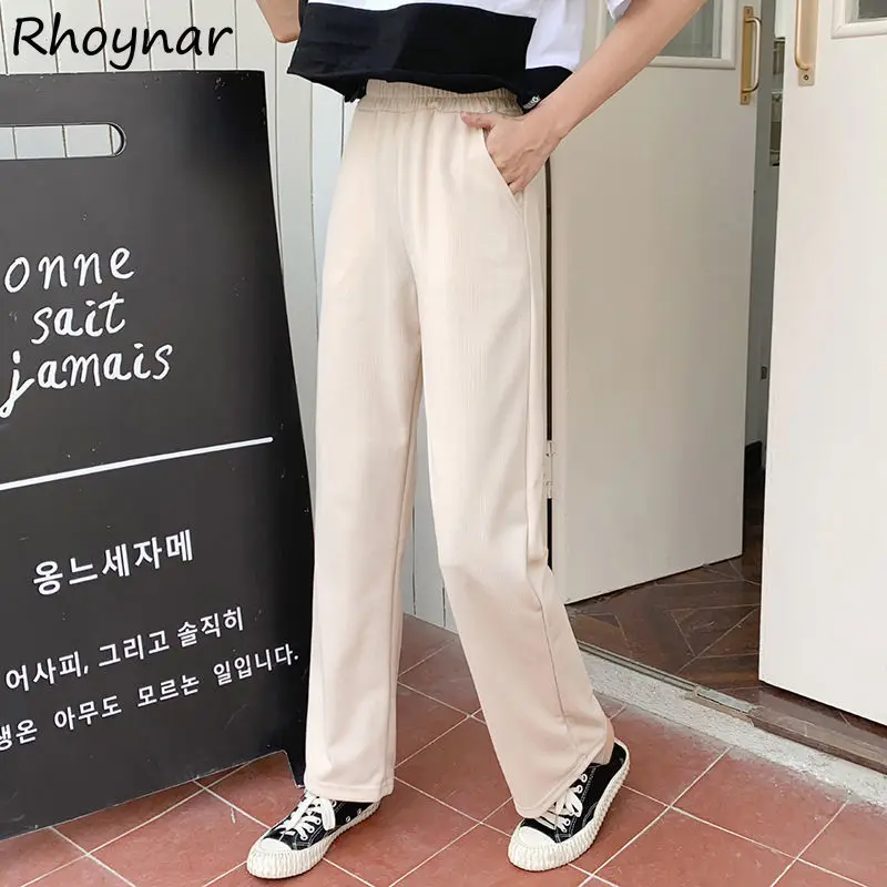 

Casual Panes Women Solid Plus Velvet Thicken All-match Simple Leisure Fashion High Waist Trousers Autumn Chic Loose Korean Femme