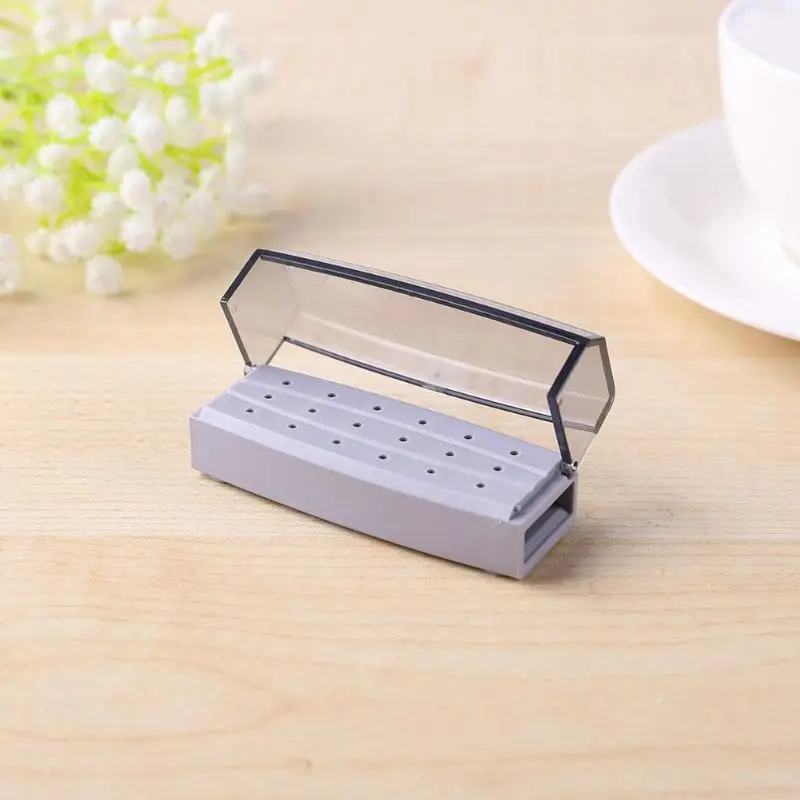 

18 Holes Nail Drill Bit Holder Display Standing with Cover Dental Storage Box Simple Cold Disinfection and Soaking