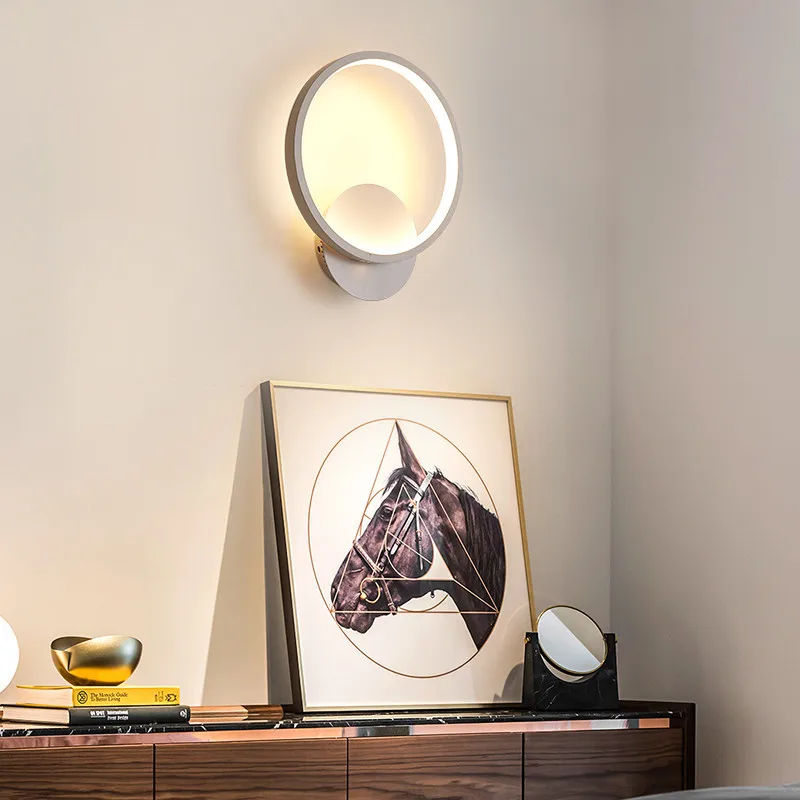 

Modern Simple LED Bedside Wall Light White Round Bedroom Living Room Bedside Light Corridor Passageway TV Wall Home Decoration